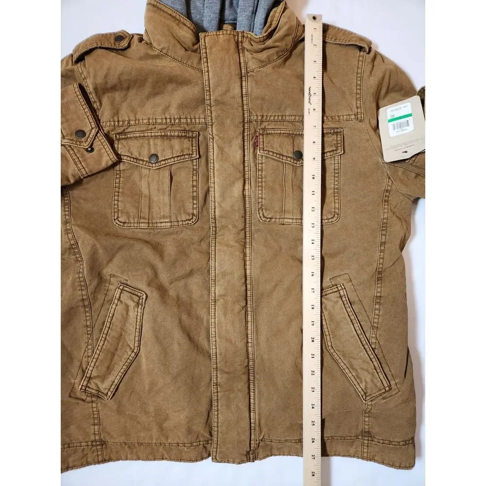Levi's Washed Cotton Hooded Military Jacket – Men's Size Large Brown **read
